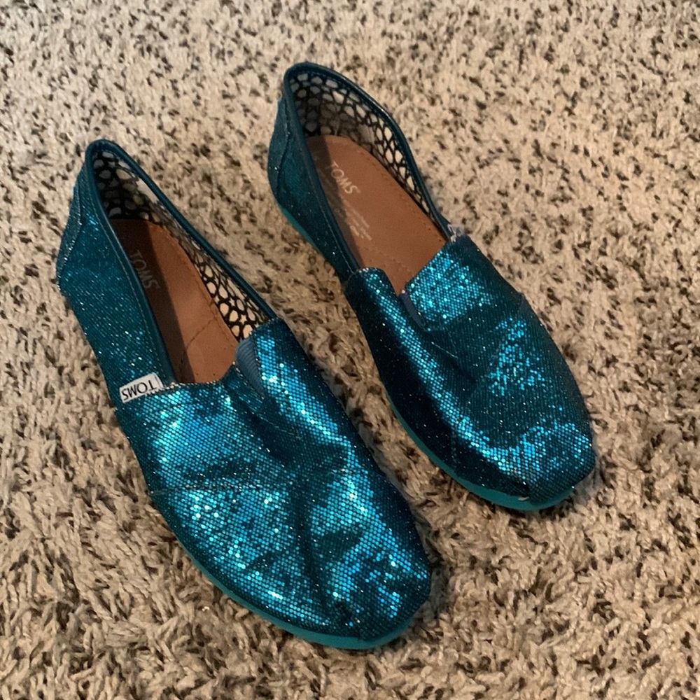 EUC Toms Sequence Glitter Turquoise Flats - 8